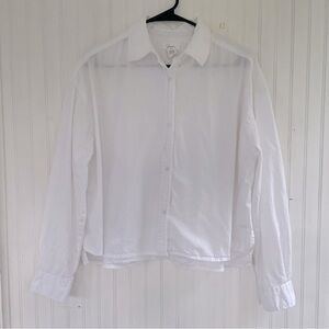 Japna Women's White Cropped Oversized Relaxed Fit Long Sleeve Button Down MEDIUM
